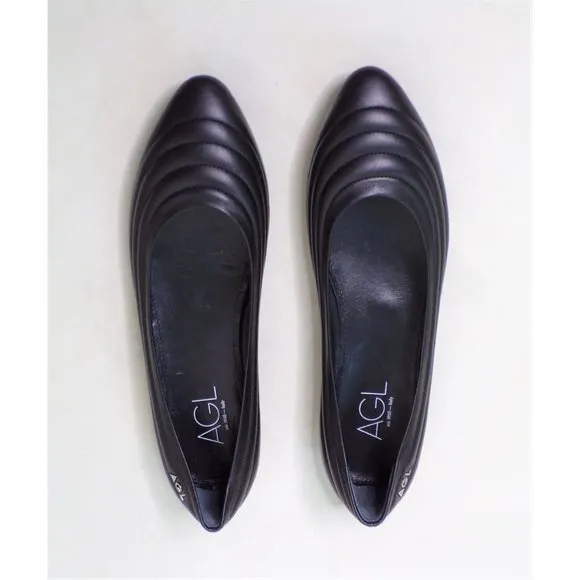 🆕 AGL Attilio Giusti Leombruni Denise Quilted Ballet Flat Shoes Black 8.5