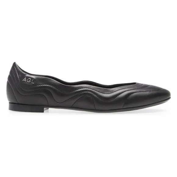 🆕 AGL Attilio Giusti Leombruni Denise Quilted Ballet Flat Shoes Black 8.5