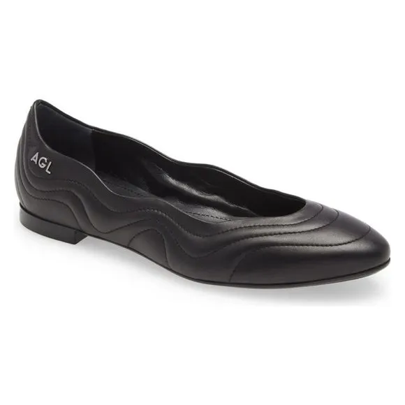 🆕 AGL Attilio Giusti Leombruni Denise Quilted Ballet Flat Shoes Black 8.5
