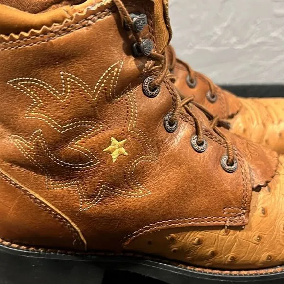 🔥 Ariat Boots Womens 7B Brown Full Quill Ostrich Probaby Lacer Work Boots Sz 7B