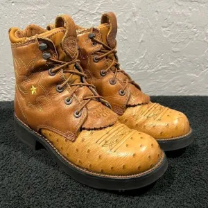 🔥 Ariat Boots Womens 7B Brown Full Quill Ostrich Probaby Lacer Work Boots Sz 7B