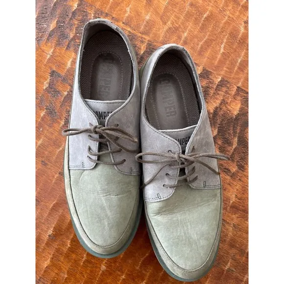 ~ Camper Mens Mateo Leather Nubuck Formal Shoes Gray Green Lace Up US 9 EU 42 ~