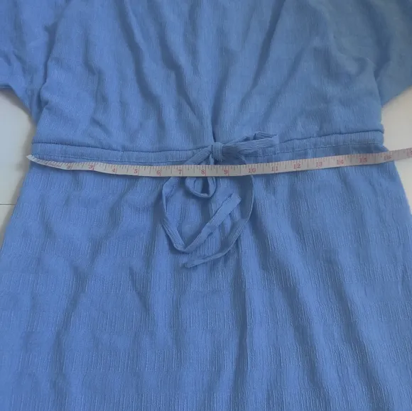 🆕 DKNY Sky Blue flare sleeve adjustable empire waist subtle stripe midi dress_4
