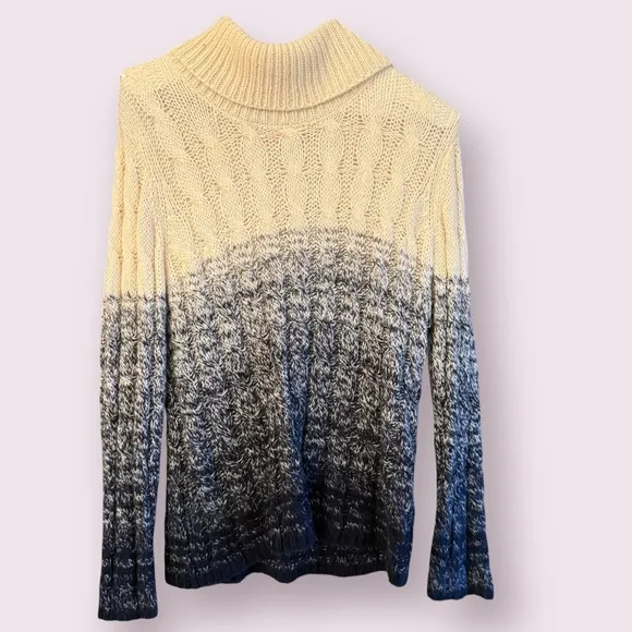 ☕️ RALPH LAUREN Cable Knit Turtleneck Sweater | Cream to Navy Ombré | Size XL ☕️