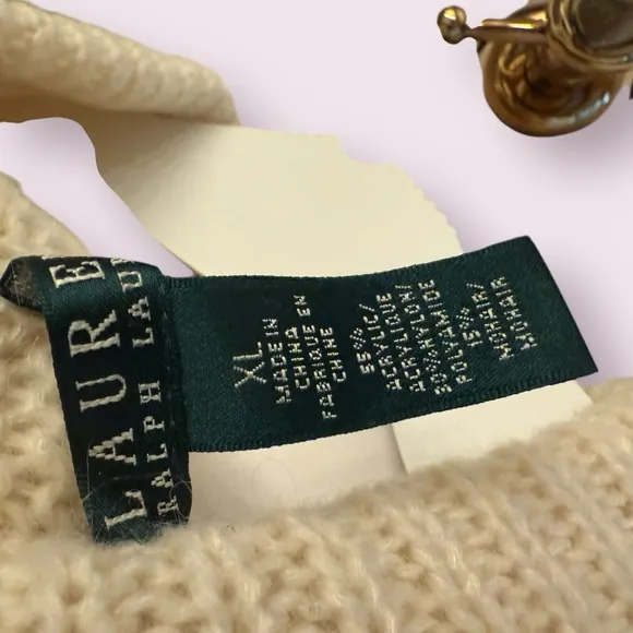 ☕️ RALPH LAUREN Cable Knit Turtleneck Sweater | Cream to Navy Ombré | Size XL ☕️