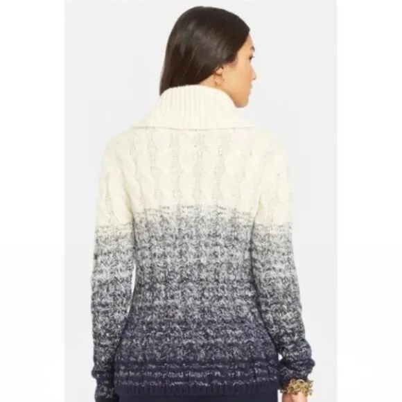 ☕️ RALPH LAUREN Cable Knit Turtleneck Sweater | Cream to Navy Ombré | Size XL ☕️