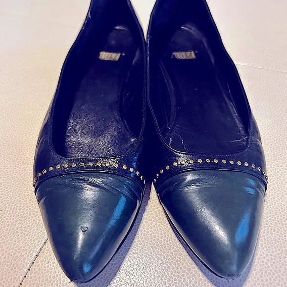 *** RARE Vintage Allure Two-Tone Navy/Green Toe Flats-Size 9N