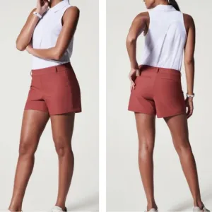 - Spanx Sunshine Shorts 4&quot; In Sun Washed Red UPF 50  Breathable Pull
