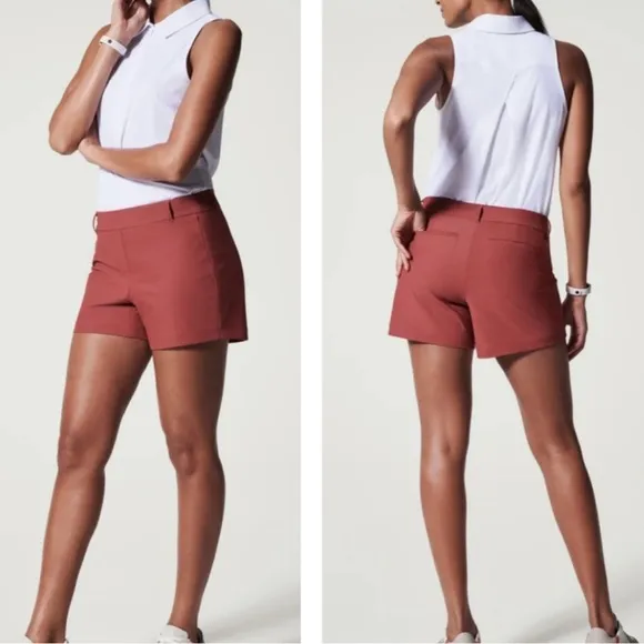 - Spanx Sunshine Shorts 4&quot; In Sun Washed Red UPF 50  Breathable Pull