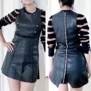 😍 Stunning Handmade Genuine Leather Mini Dress With Studs In Black
