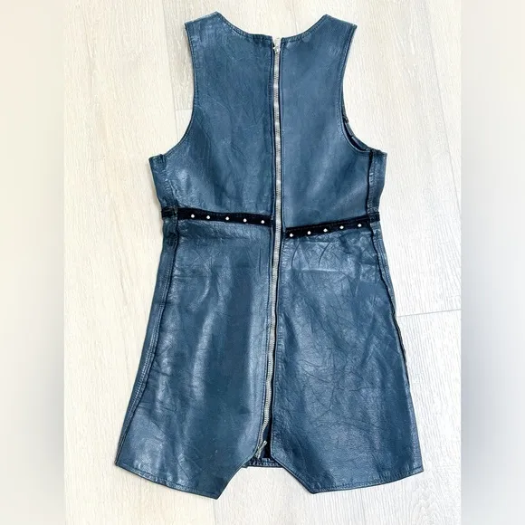 😍 Stunning Handmade Genuine Leather Mini Dress With Studs In Black