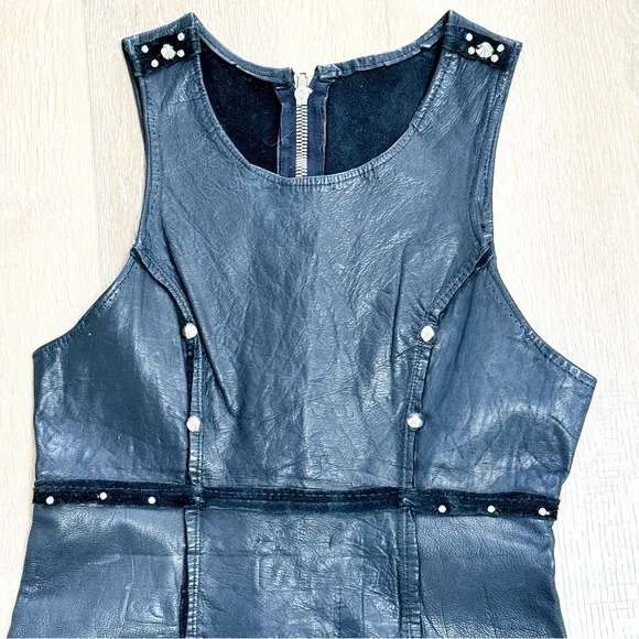 😍 Stunning Handmade Genuine Leather Mini Dress With Studs In Black