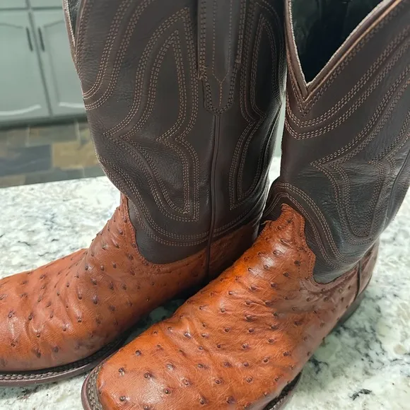 🌶️🌶️ Tecovas Brown Cowboy Boots with Exotic Full Quill Ostrich Leather
