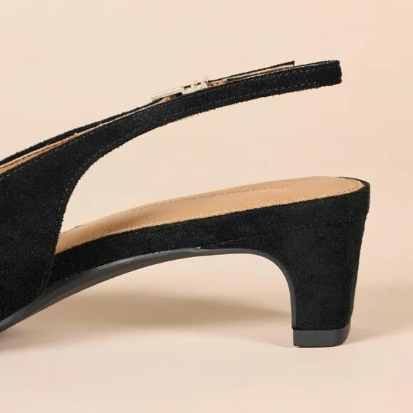 ⭐ Women's Black Faux Suede Slingback Block Heel