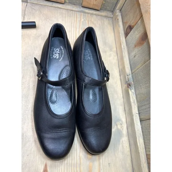 10N SAS Womens Black Leather Mary Jane Flat Loafers Shoes Comfort