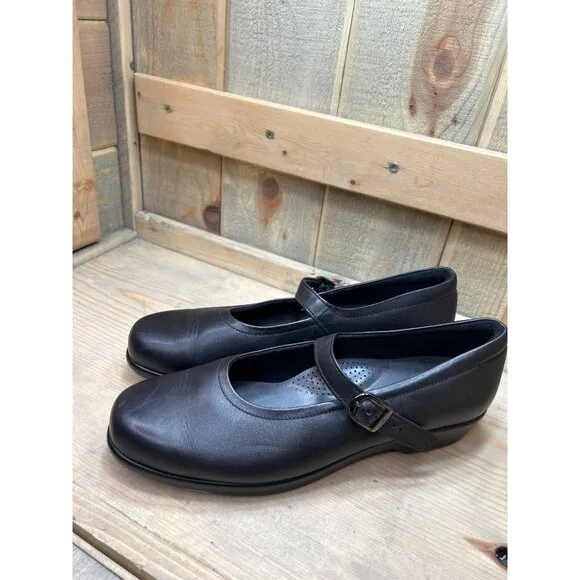 10N SAS Womens Black Leather Mary Jane Flat Loafers Shoes Comfort