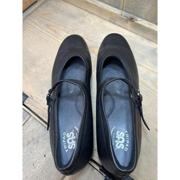 10N SAS Womens Black Leather Mary Jane Flat Loafers Shoes Comfort