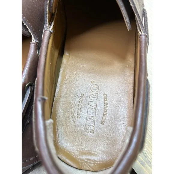 13M Sebago Handcrafted CANTON Two Eye Leather Loafer Boat Shoes Brown Mens