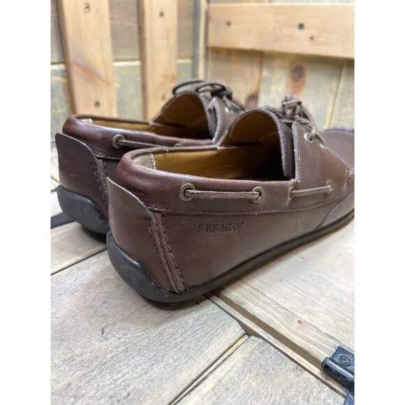 13M Sebago Handcrafted CANTON Two Eye Leather Loafer Boat Shoes Brown Mens