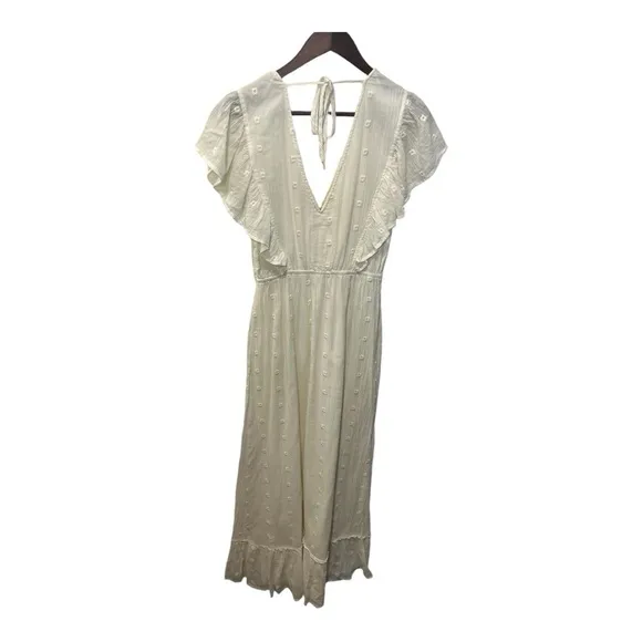 14) LOVE STITCH IVORY CREAM EMBROIDERED FLUTTER SLEEVE MAXI DRESS SIZE SMALL