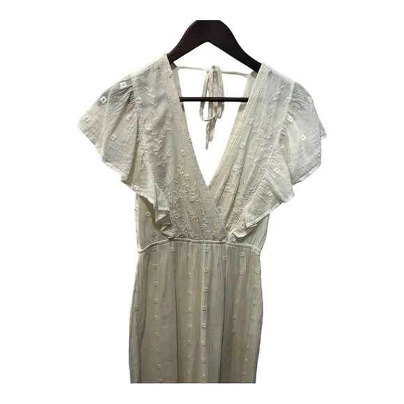 14) LOVE STITCH IVORY CREAM EMBROIDERED FLUTTER SLEEVE MAXI DRESS SIZE SMALL