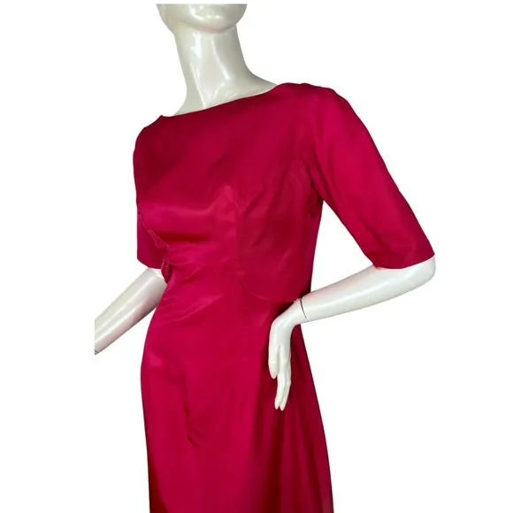 1960s raspberry gown with attached jacket and empire waist by House of Bianchi S