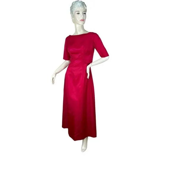 1960s raspberry gown with attached jacket and empire waist by House of Bianchi S