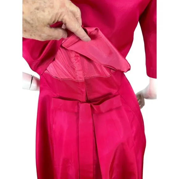 1960s raspberry gown with attached jacket and empire waist by House of Bianchi S