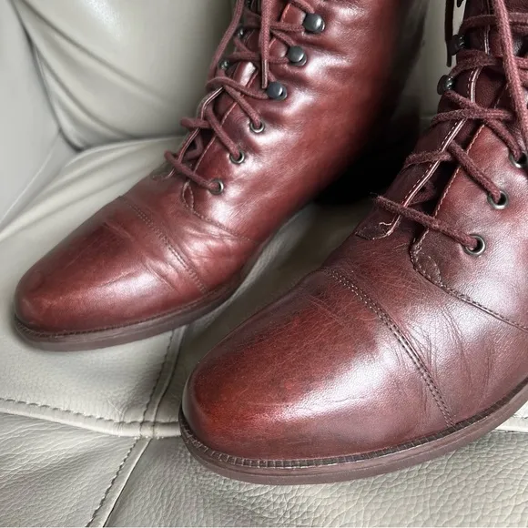 1990’ Vintage Nine West Brown Boots Genuine Leather Lace Up Sz 8.5 - 9 Flat Soft