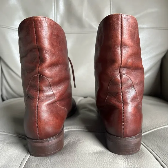 1990’ Vintage Nine West Brown Boots Genuine Leather Lace Up Sz 8.5 - 9 Flat Soft