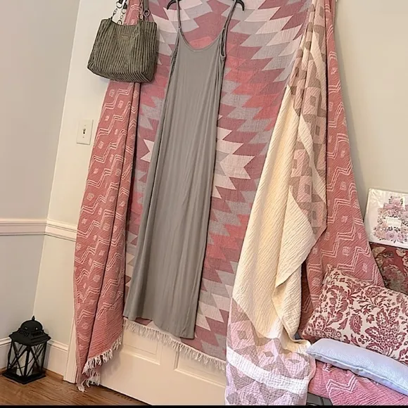 2 Piece Dress Set Clay Set Maxi   Pink Clay Red Clay Gray Wrap Western Bohemian
