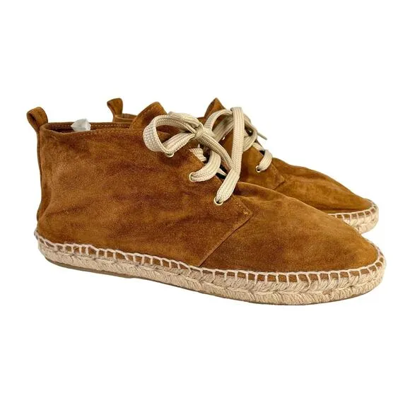 275 Central Womens Brown Soft Suede  Lace Up Flat Ankle Espadrille Boots Size 39