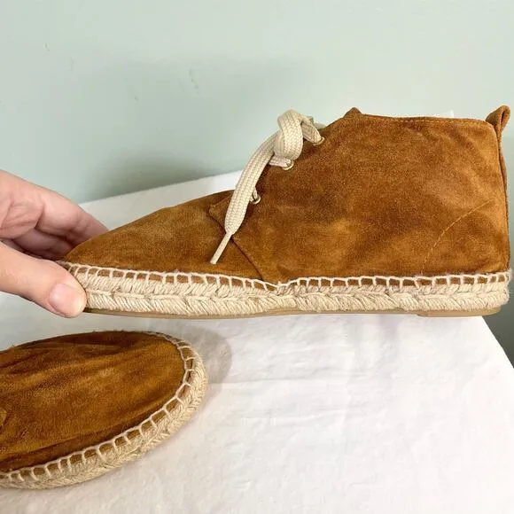 275 Central Womens Brown Soft Suede  Lace Up Flat Ankle Espadrille Boots Size 39