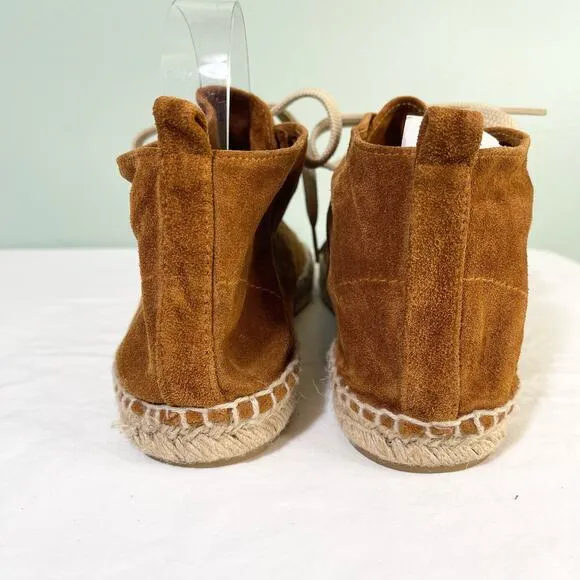 275 Central Womens Brown Soft Suede  Lace Up Flat Ankle Espadrille Boots Size 39