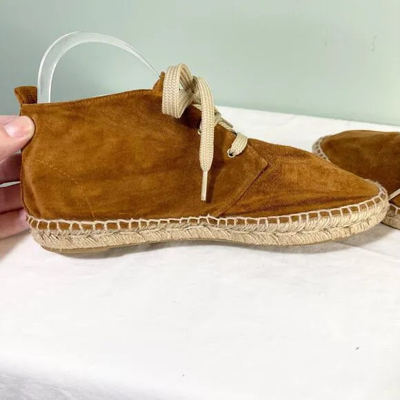 275 Central Womens Brown Soft Suede  Lace Up Flat Ankle Espadrille Boots Size 39
