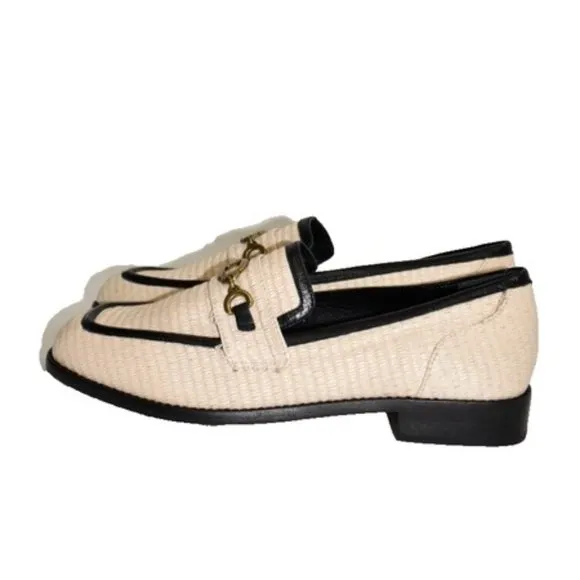 $380 LARROUDE PATRICIA LOAFER SHOES NATURAL &amp; BLACK BRASS HARDWARE 9 (DB3)