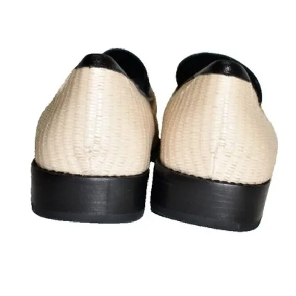 $380 LARROUDE PATRICIA LOAFER SHOES NATURAL &amp; BLACK BRASS HARDWARE 9 (DB3)