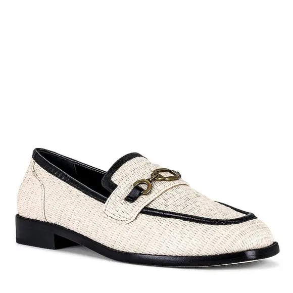 $380 LARROUDE PATRICIA LOAFER SHOES NATURAL &amp; BLACK BRASS HARDWARE 9 (DB3)