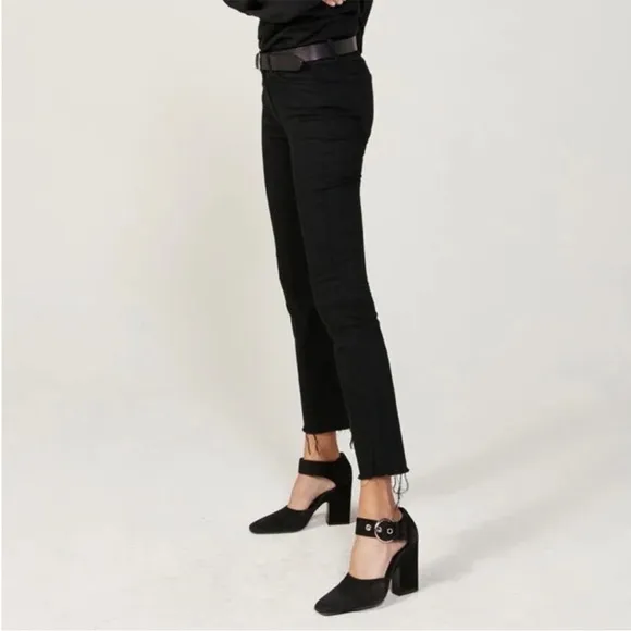 3X1 NYC Crop Baby Boot Mid Rise Frayed Jeans Black Tear Style W25CB0191 Size 26