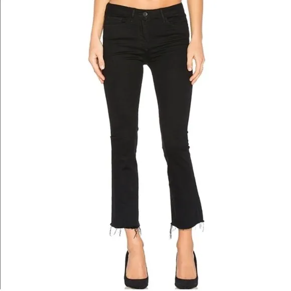 3X1 NYC Crop Baby Boot Mid Rise Frayed Jeans Black Tear Style W25CB0191 Size 26