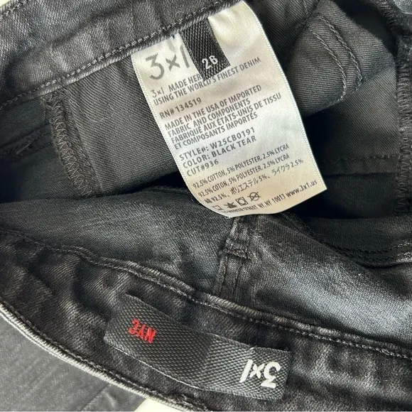 3X1 NYC Crop Baby Boot Mid Rise Frayed Jeans Black Tear Style W25CB0191 Size 26