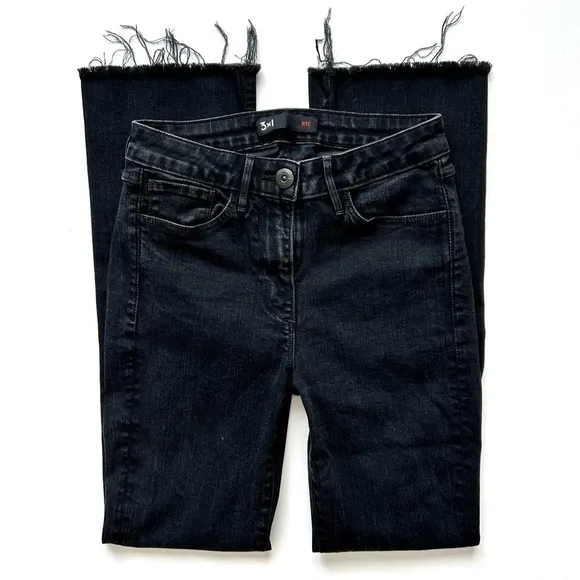 3X1 NYC Crop Baby Boot Mid Rise Frayed Jeans Black Tear Style W25CB0191 Size 26