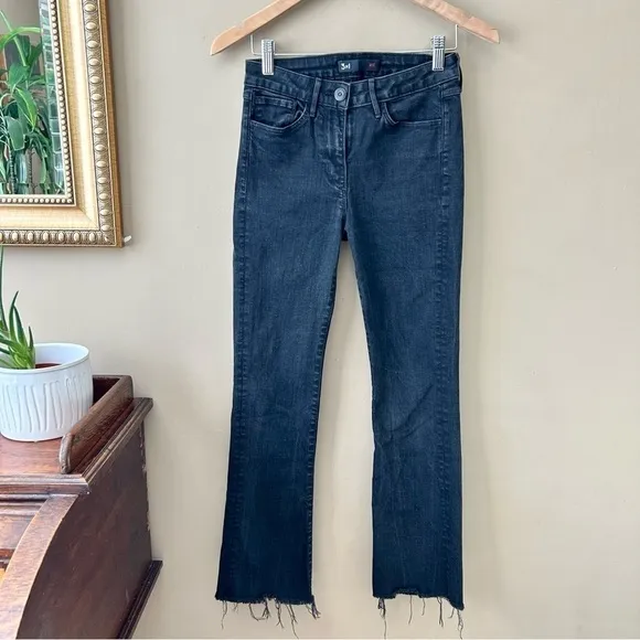 3X1 NYC Crop Baby Boot Mid Rise Frayed Jeans Black Tear Style W25CB0191 Size 26