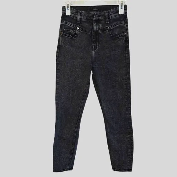 7 For All Mankind Women's 26 Jeans Black High Rise Skinny Ankle Stretch Denim