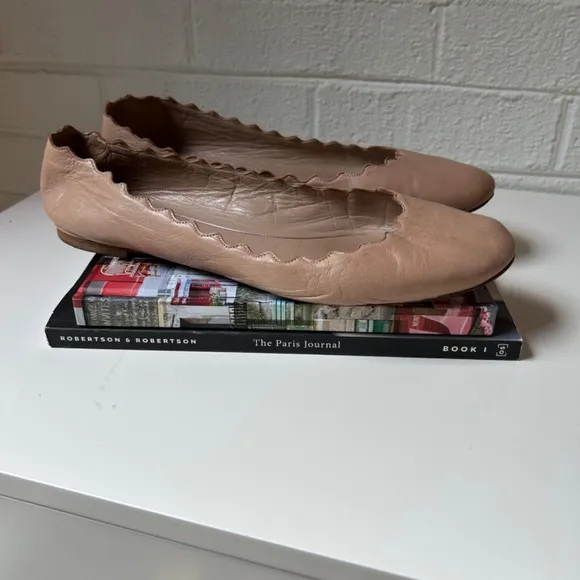 9.5 /39.5 Chloe Lauren Leather Ballerina Flat -Natural/Light Tan