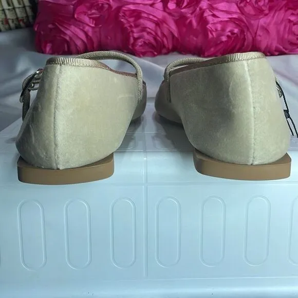 (A2) Zara Flat ballet Velvet Mary Jane Shoes Buckled strap, Taupe Neutral