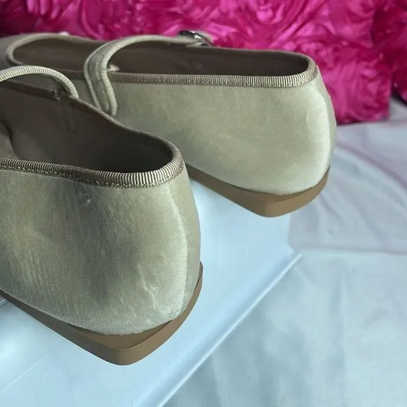 (A2) Zara Flat ballet Velvet Mary Jane Shoes Buckled strap, Taupe Neutral