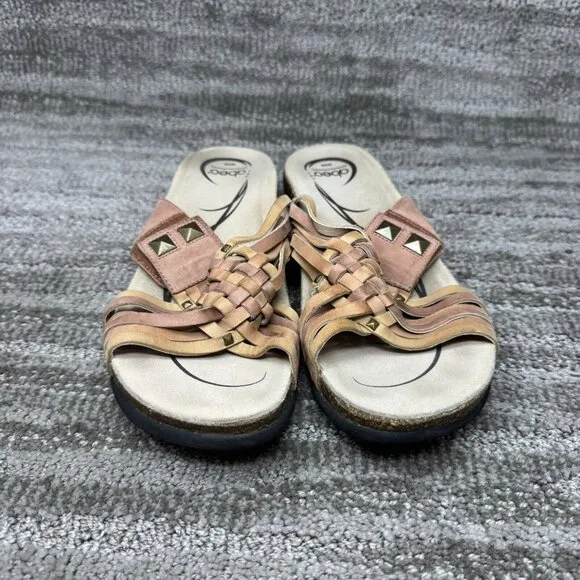 Abeo Shoes Sz 9 Tan Brown Leather Sandals Bio System Studded Adjustable
