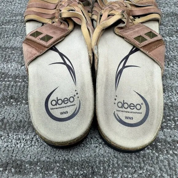 Abeo Shoes Sz 9 Tan Brown Leather Sandals Bio System Studded Adjustable