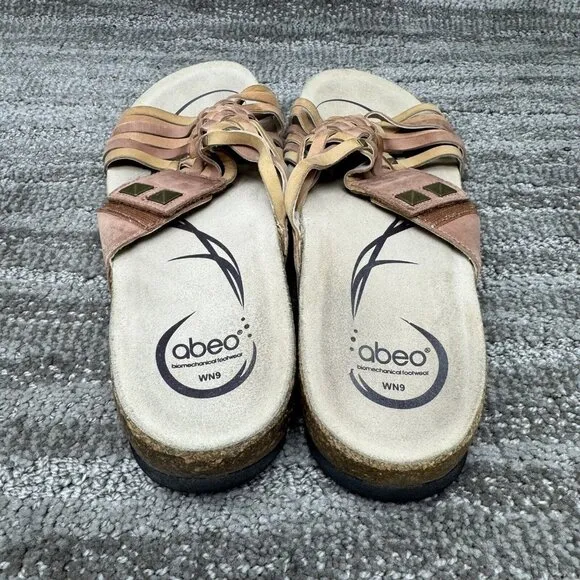 Abeo Shoes Sz 9 Tan Brown Leather Sandals Bio System Studded Adjustable